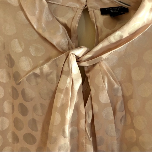 Ann Taylor Factory Petite Pale Pink Polka Dot High Neck Blouse - Picture 3 of 9